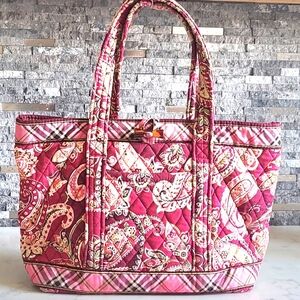 Vera Bradley Boho Floral Paisley Toggle Piccadilly Plum Quilted Open Cotton Tote